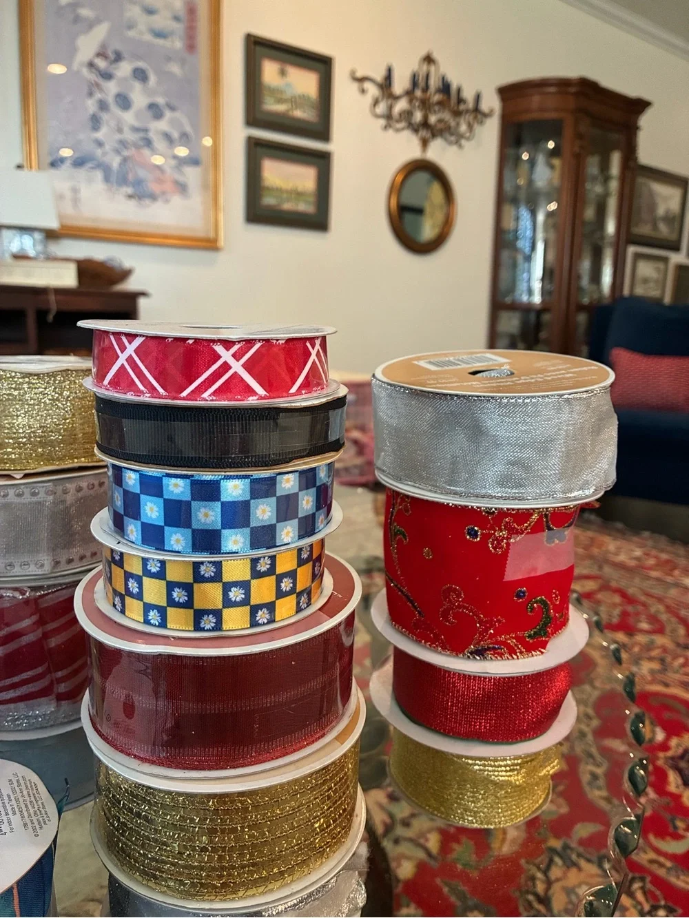 Assorted Metallic and Patterned Ribbon Rolls